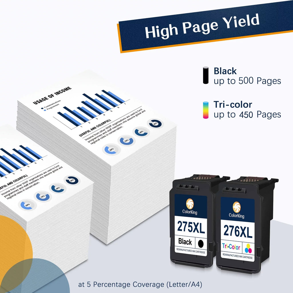 275XL 276XL Ink Cartridge Replacement Canon PG-275 CL-276 275 276 Combo XL with Canon PIXMA TS3520 TS3522 TS3500 TR4720 TR4722 TR4700 Printer(2 Black, 1 Color)