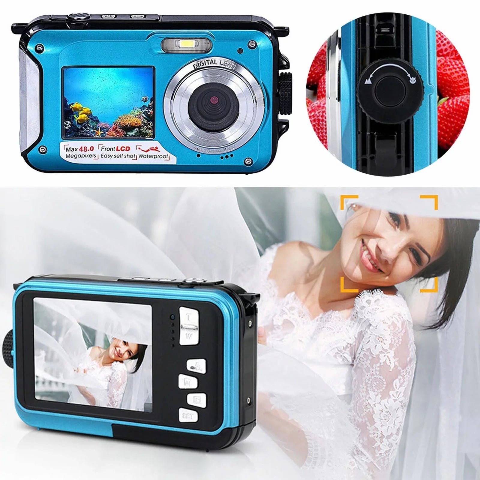 Megapixel Waterproof Dual Screen Full HD 1080P Digital Camera For Under Water Photo And Video Recording For Selfies With LED Flash Light Teen Electronics Girls