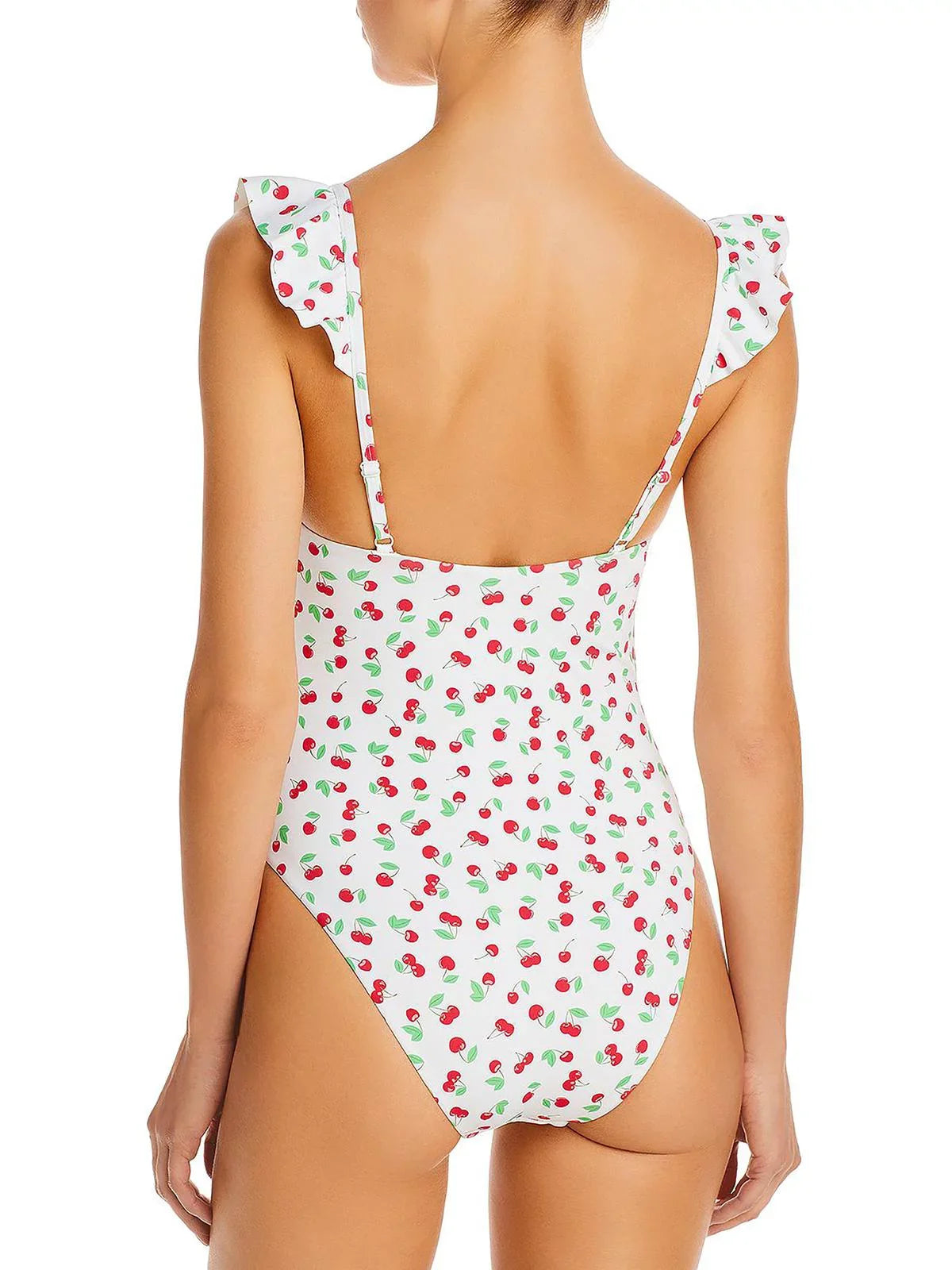 Aqua Swim Womens Maillot Square Neck Ruffled One-Piece Swimsuit