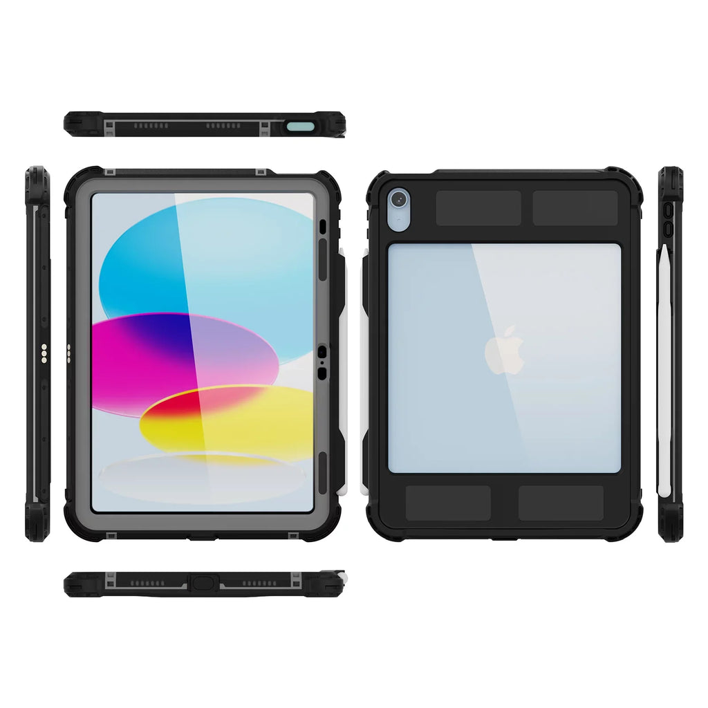 K-Lion Rugged Waterproof Case iPad 10th Genetation 10.9" (2022) IP68 Underwater with Screen Protector Swivel Bracket Kickstand Pencil Holder Carrying Strap Shockproof Dustproof Protective Case