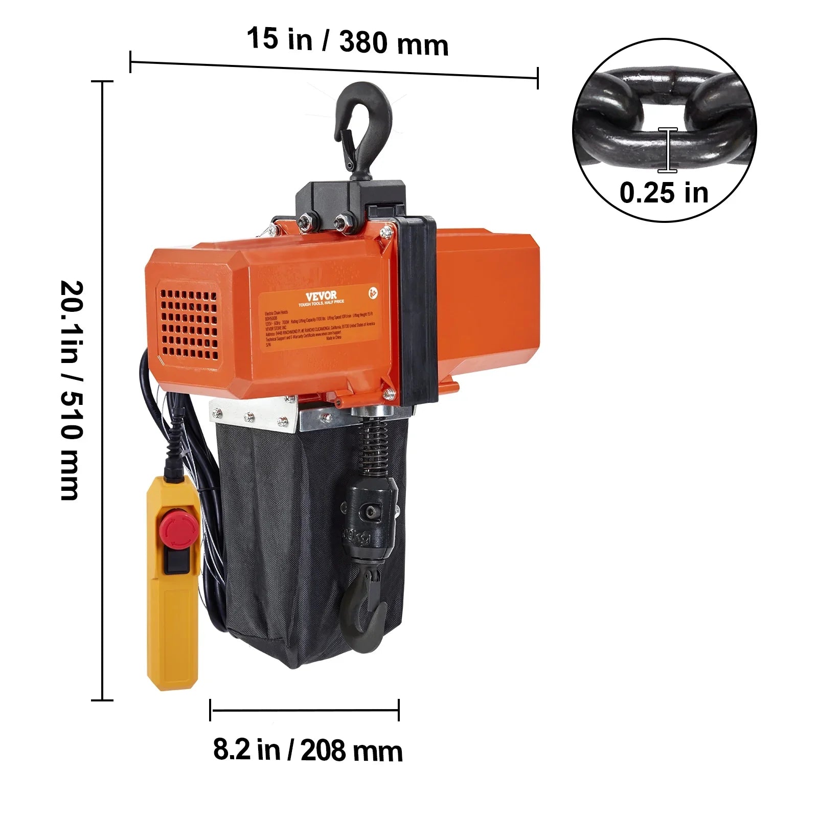 BENTISM Electric Chain Hoist Single Phase Crane Hoist 1100 lbs Load 15 ft Lifting