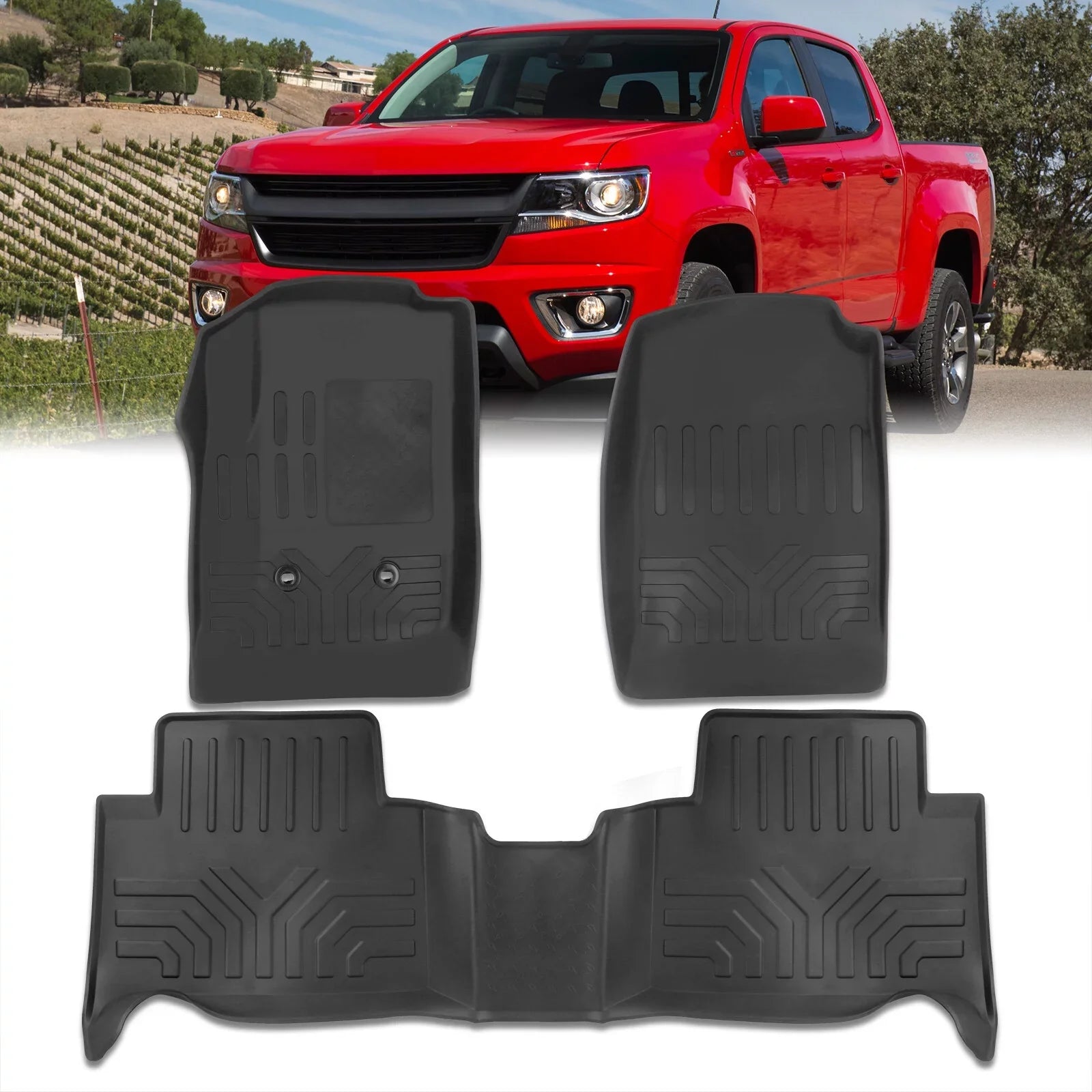 AJP Distributors All Season Proof Rubber Floor Mats Front Rear Set /Replacement For Chevy Colorado GMC Canyon Crew Cab 2015 2016 2017 2018 2019 2020 2021 2022 15 16 17 18 19 20 21 22