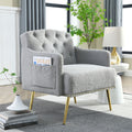 30 "W Modern Chesterfield Tufted Upholstered Chair with Deep Buttons, Living Room Chair, Comtable Armchair, Gold Hardware Legs, Tufted Chair Reading or Relaxing, GREY TEDDY
