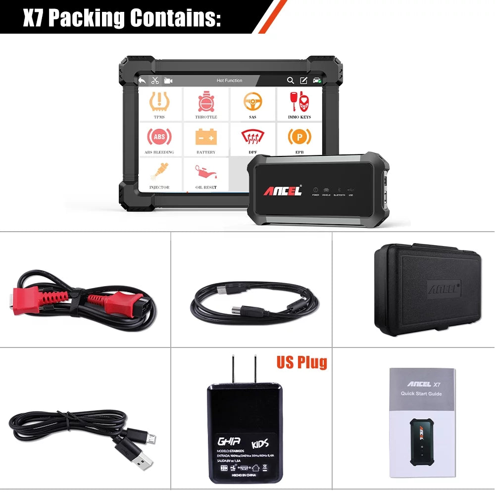 ANCEL X7 OBD2 Scanner Wireless Bluetooth Car Full System Scanner with 10 Reset Services Advanced Automotive Diagnostic Tool OBDII Code Reader Active Test ECU Coding VW AUDI OBD EOBD OBD2 12V Cars