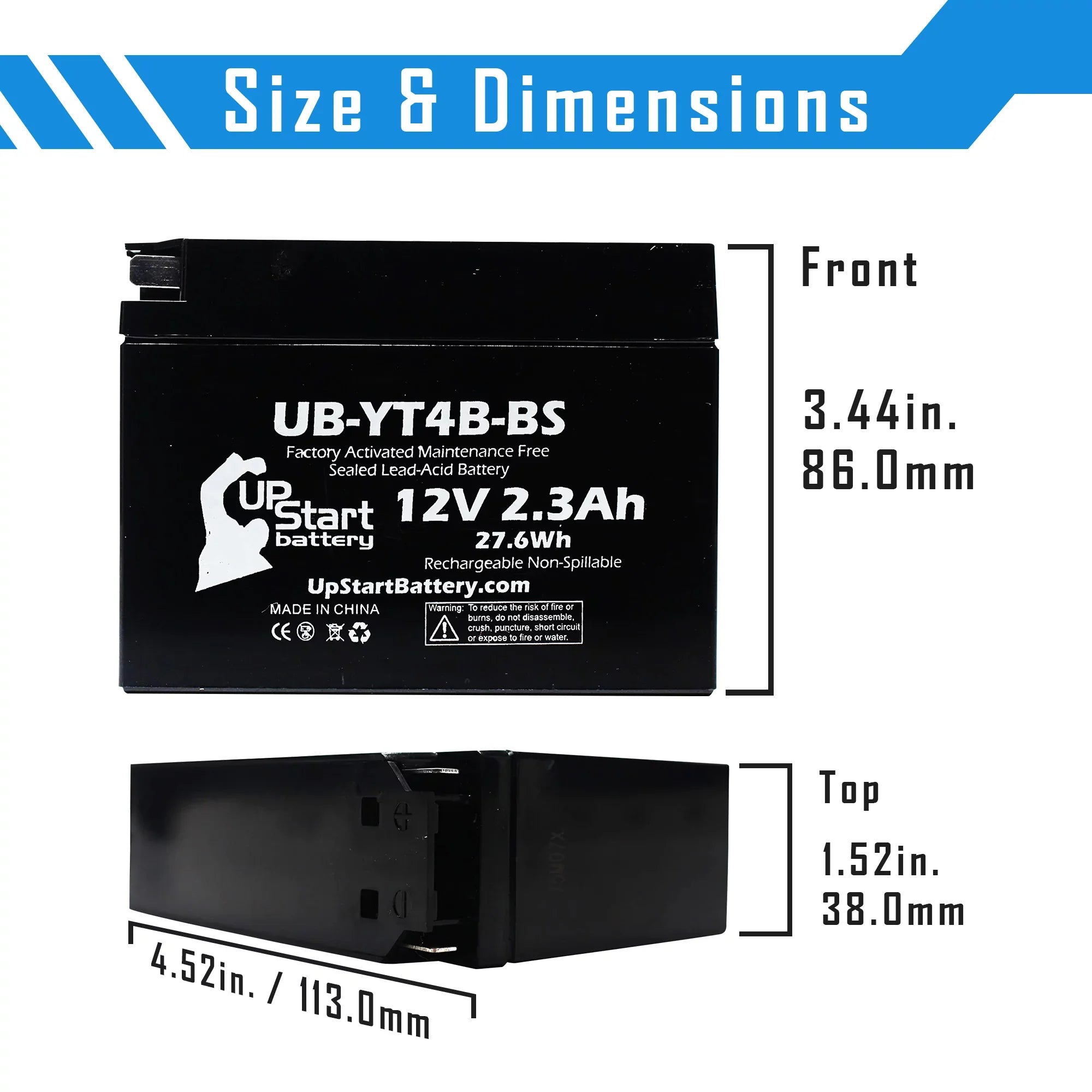 3-Pack UpStart Battery Replacement 2008 Yamaha SR400 400CC Factory Activated, Maintenance Free, Motorcycle Battery - 12V, 2.3Ah, UB-YT4B-BS