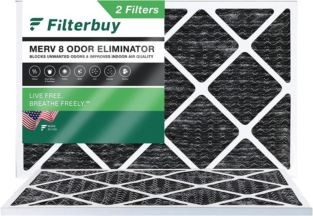 Filterbuy 14x30x1 MERV 8 Odor Eliminator Pleated HVAC AC Furnace Air Filters with Activated Carbon (2-Pack)