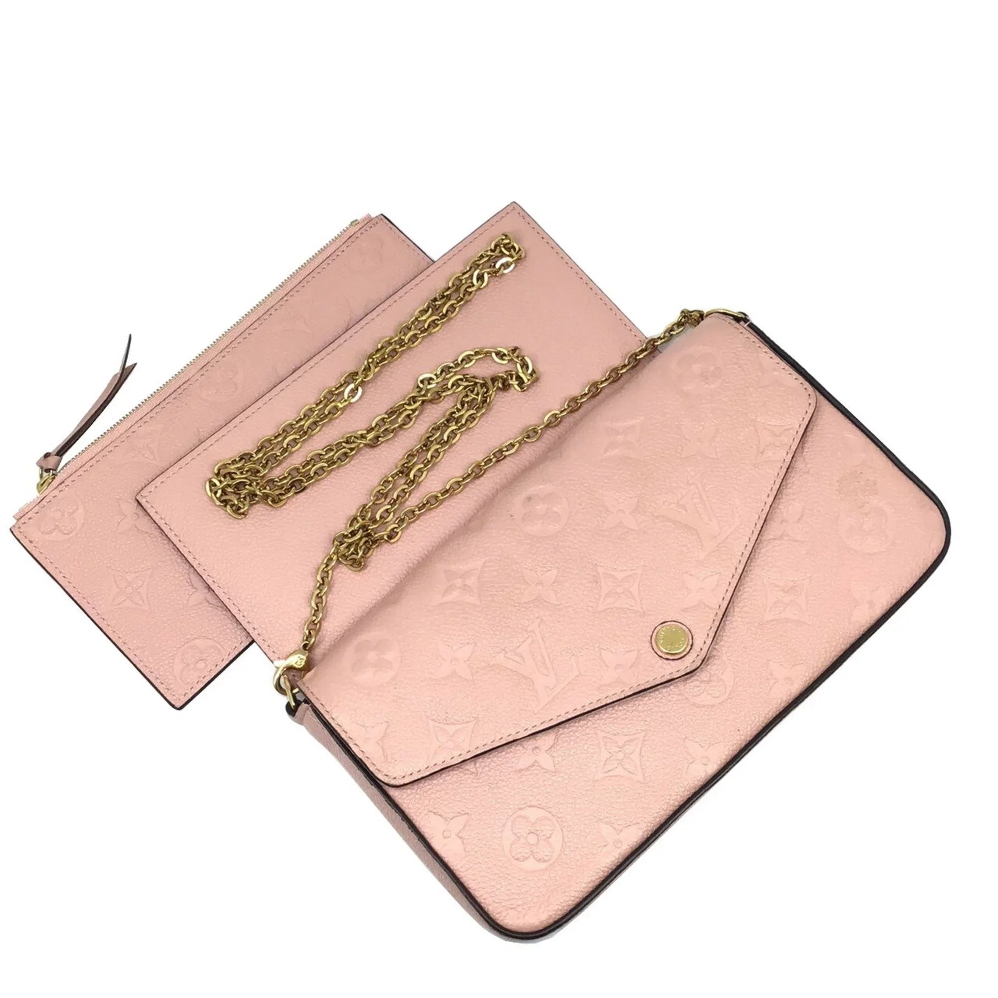 Pre-Owned LOUIS VUITTON Louis Vuitton Monogram Implant Pochette Felicie M67856 Chain Wallet Bag Pink G Hardware Gold Rose Ballerine Women's (Fair)