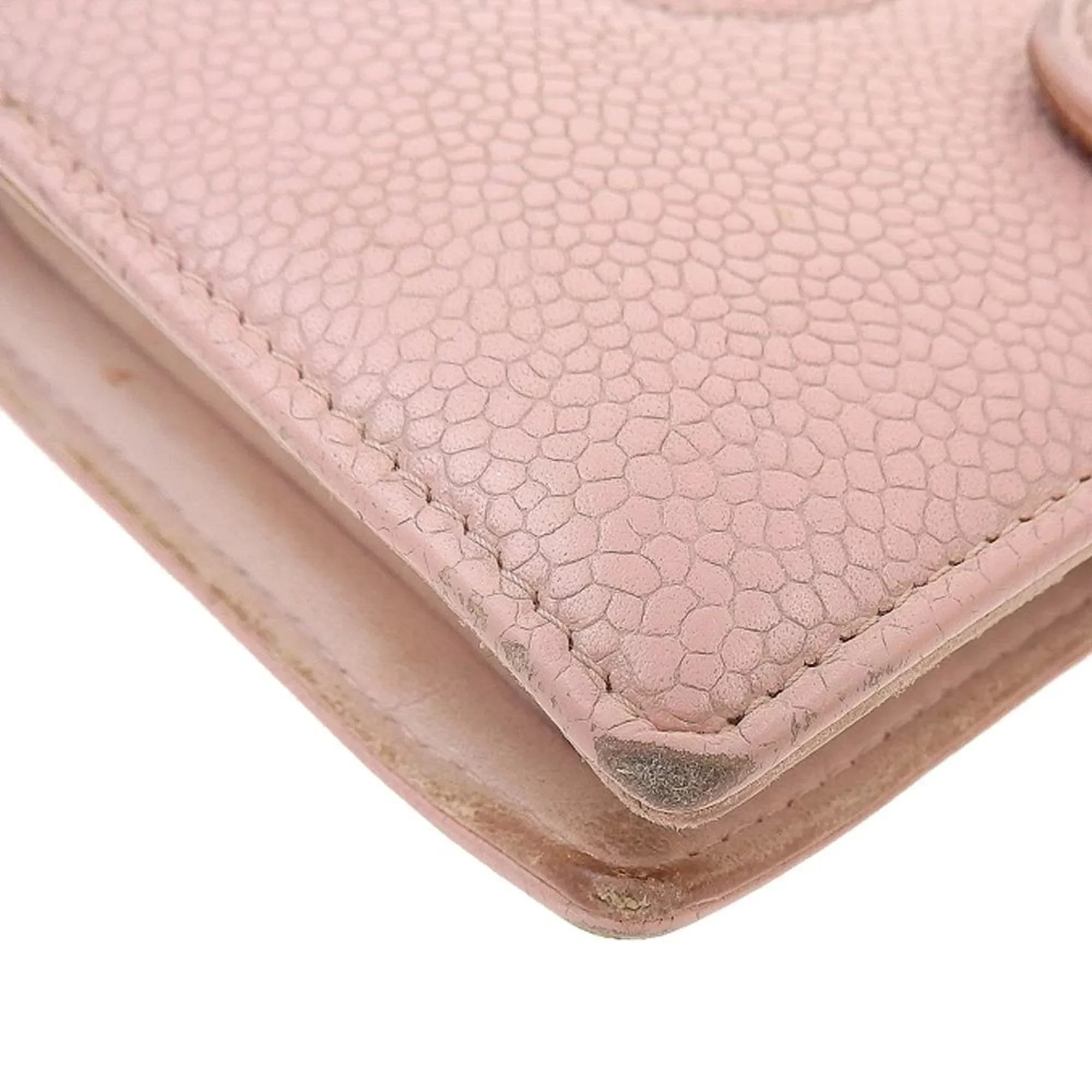 Pre-Owned Chanel CHANEL fold wallet with gama mouth caviar skin pink A13497 seal 8 series coco mark logo (Fair)