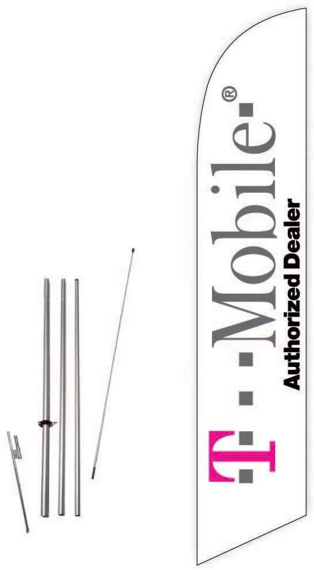 Cobb Promo T-Mobile Authorized Dealer White Feather Flag with Complete 15ft Pole kit and Ground Spike
