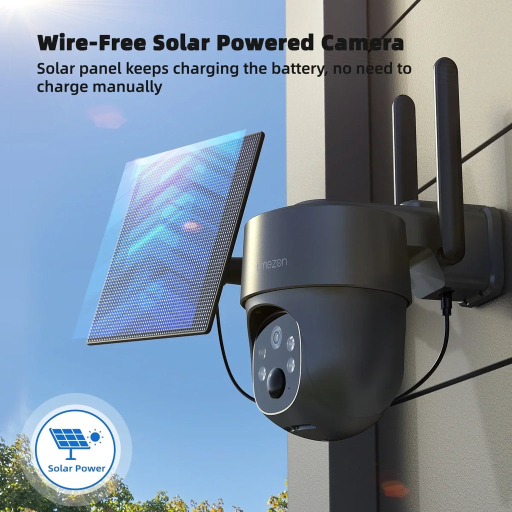 TMEZON 4G LTE Cellular Security Camera Wireless Solar Powered, 3MP WiFi Surveillance Camera with Spotlight Color Night Vision IP66 Waterproof Home Surveillance Camera