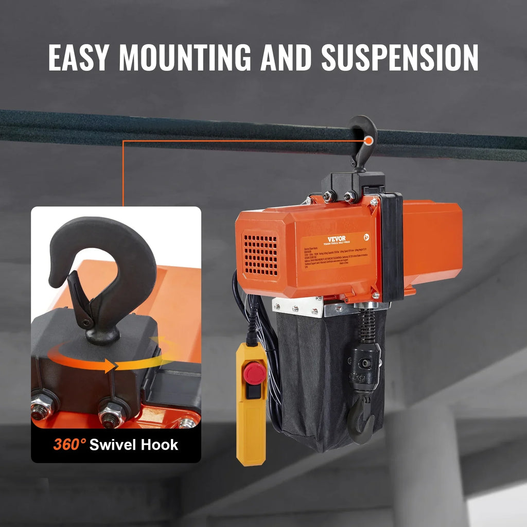 BENTISM Electric Chain Hoist Single Phase Crane Hoist 1100 lbs Load 15 ft Lifting