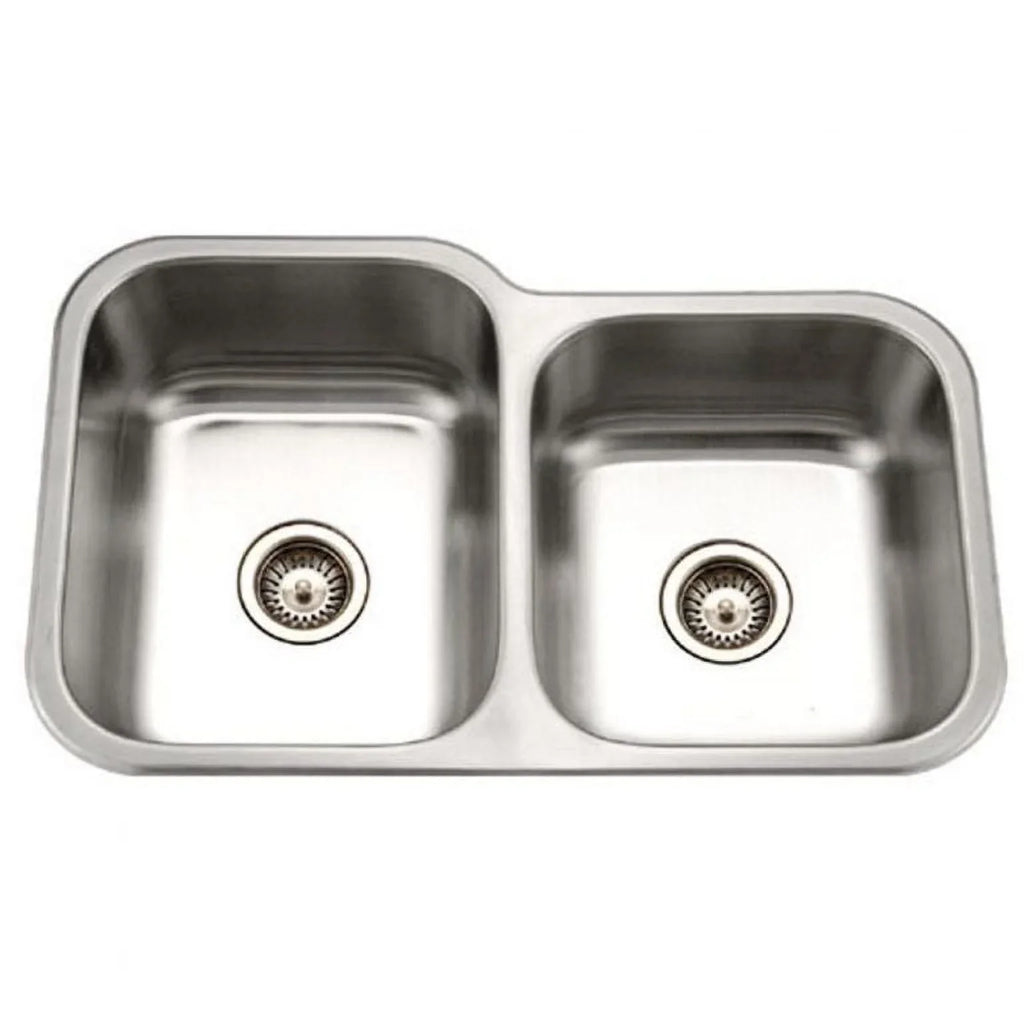 Houzer MEC-3220SR-1 31-1/2" x 17-15/16" x 20-3/16" 31-1/2" x 20-3/16" Stainless Steel Undermount 60/40 Double Bowl Kitchen Sink, Small Bowl Right