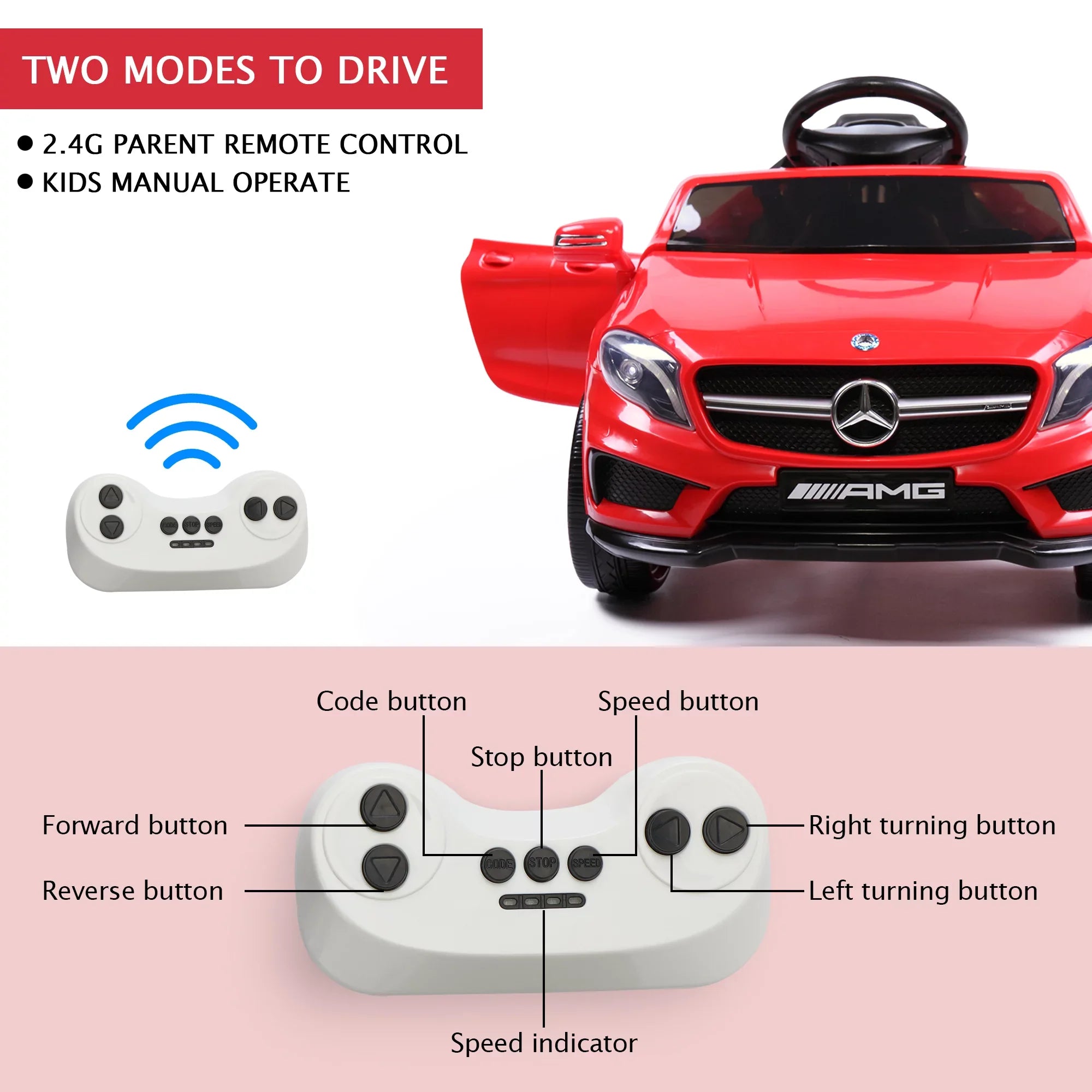 TOBBI 6V Licensed Mercedes Benz Kids Ride on Car W/ Remote Control Lights Music Age 3-6 Child, Red