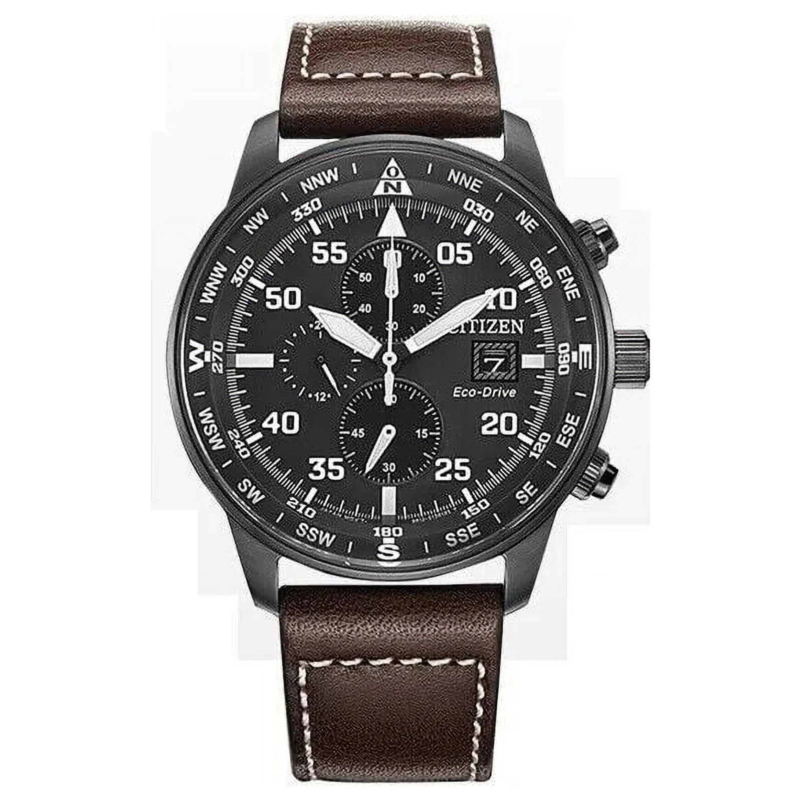 NEW Men's Classic Business Aviator Chronograph Black Dial Eco-Drive Watch