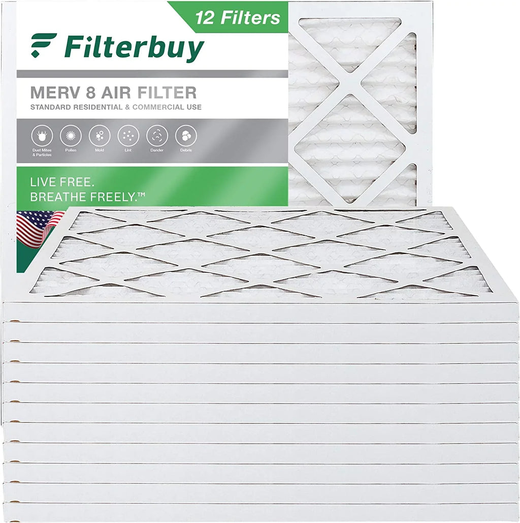 Filterbuy 14x14x1 MERV 8 Pleated HVAC AC Furnace Air Filters (12-Pack)
