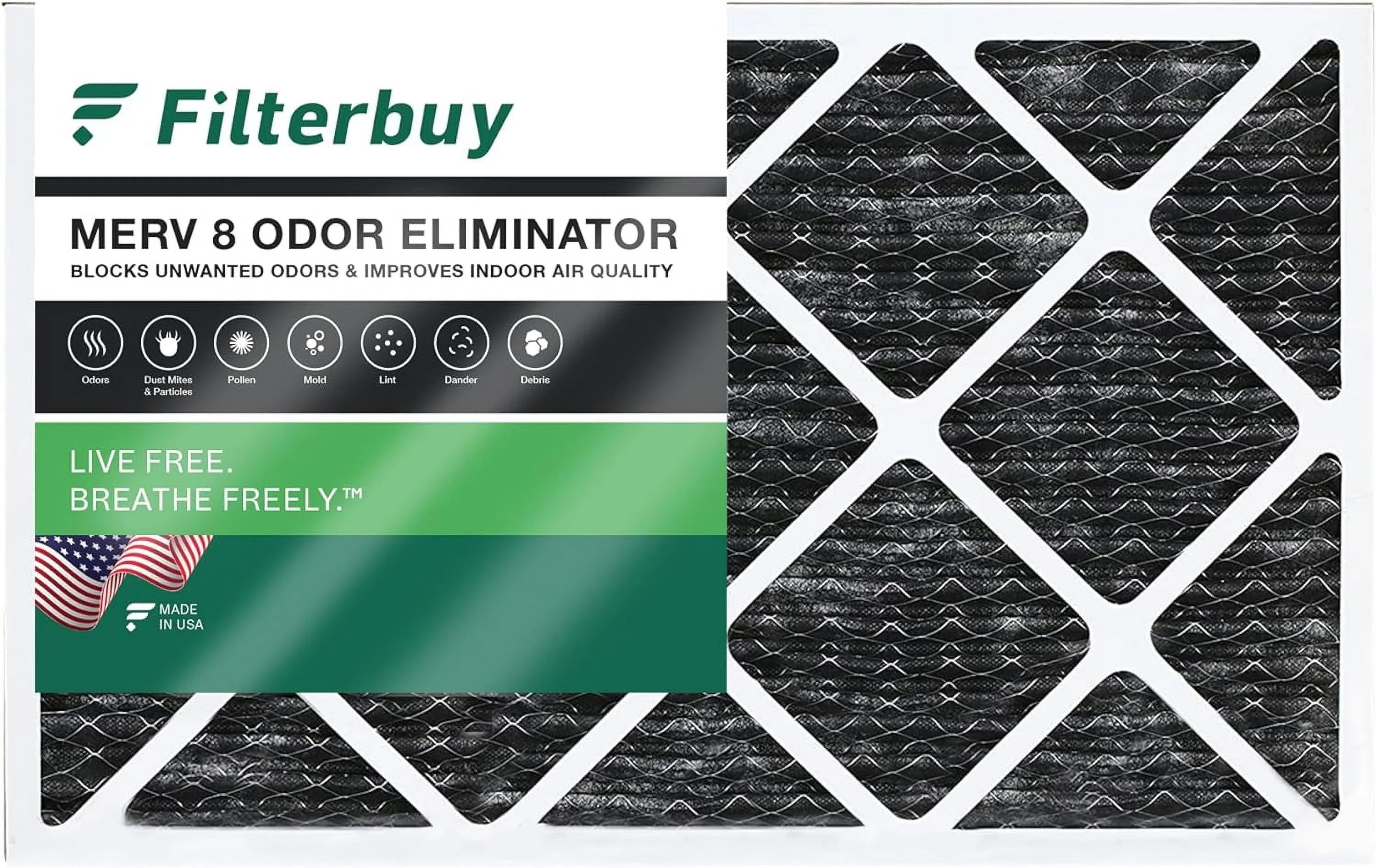 Filterbuy 16x24x1 MERV 8 Odor Eliminator Pleated HVAC AC Furnace Air Filters with Activated Carbon (1-Pack)