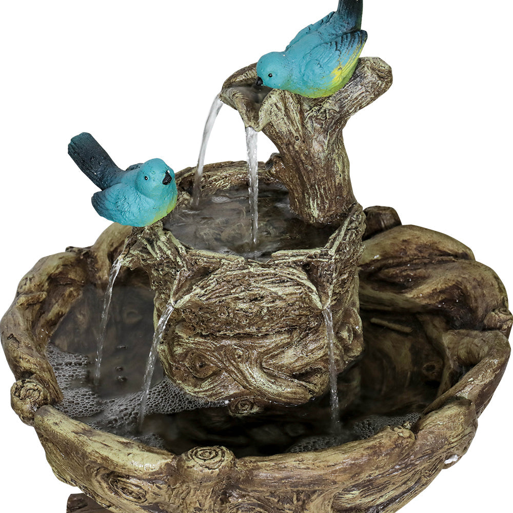 3-Tier Outdoor Water Fountain Bird Bath Patio Fountain Outdoor Stump Like Waterfall Fountain with Birds Decor Freestanding Patio Water Fountain Pump Garden Yard Patio Porch