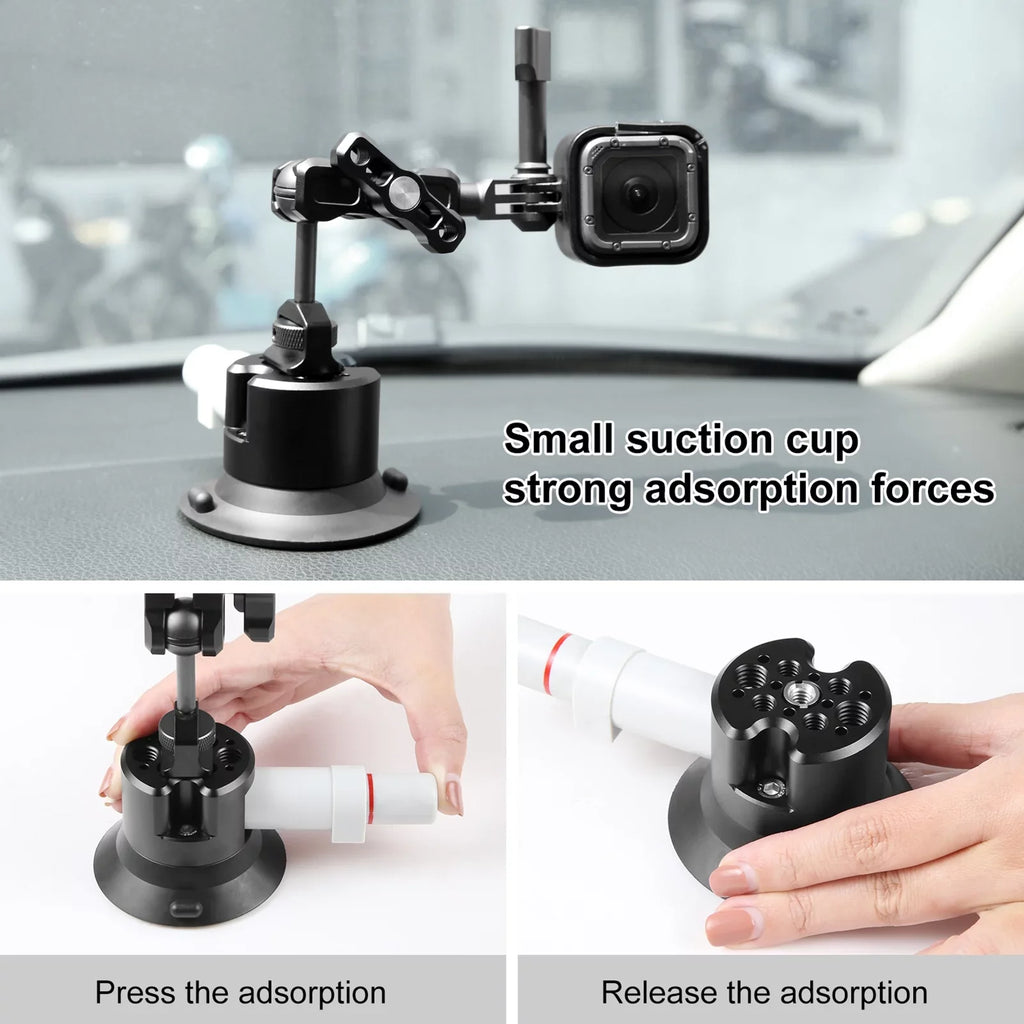 PULUZ PU845B Suction Cup Mount Action Camera Suction Camera Mount Bracket Dual 360° Rotatable Ballheads Replacement GoPro Hero 11/10/9/8, Osmo Action 3/2