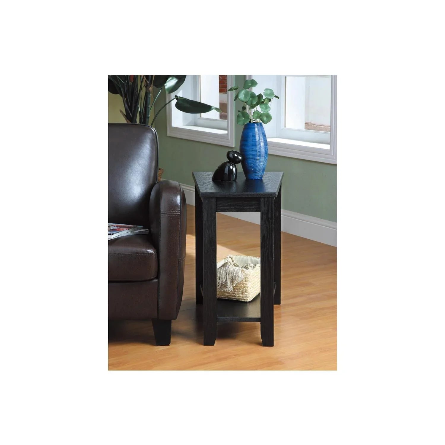 Benzara Wood Wedged Chair Side Table With a Bottom Shelf, Black