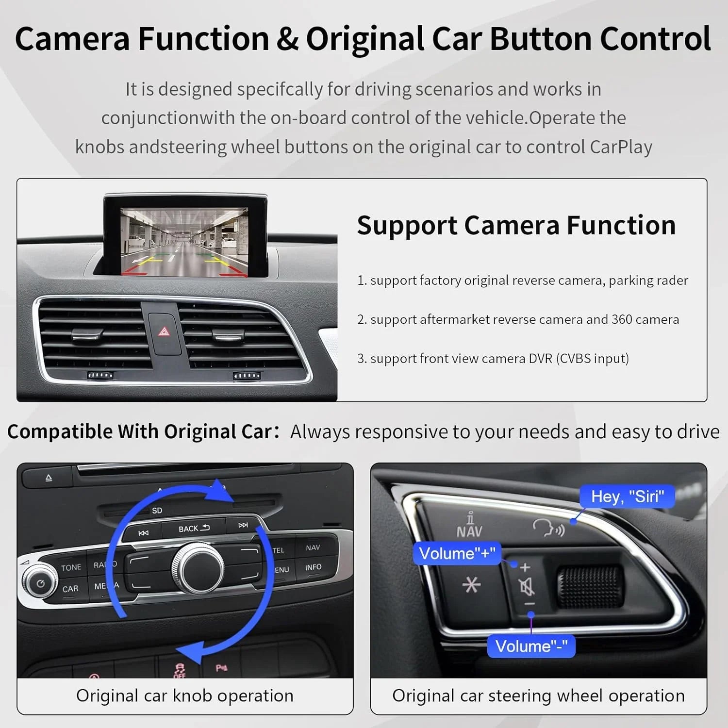 Road Top Wireless Carplay Android Auto Module Audi Q3 2014-2018 Year with MMI 3G, (HN+ Car Software Version), Carplay Retrofit Kit Decoder, Support Mirrorlink, Camera