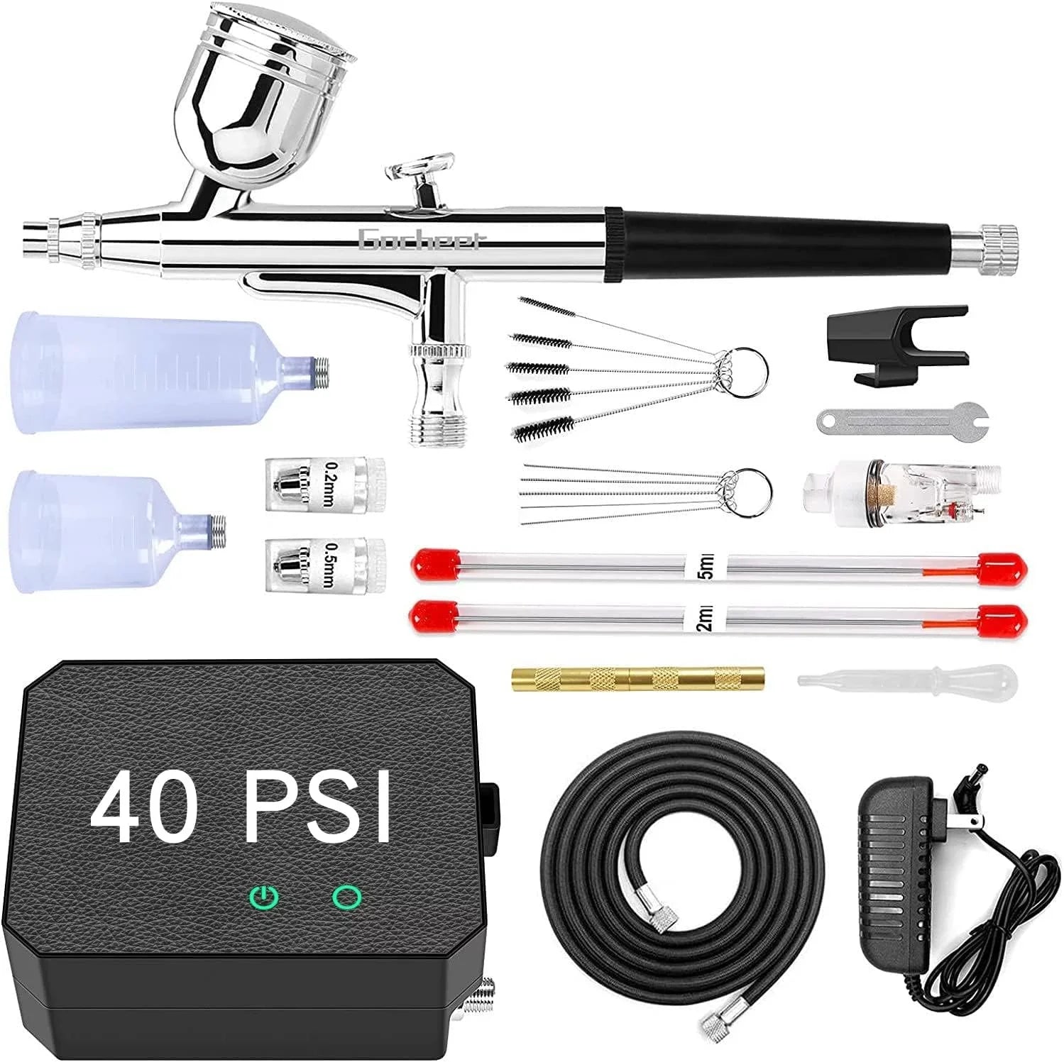 Gocheer Upgraded 40PSI Airbrush Kit, Dual-Action Multi-Purpose Airbrush Set with Compressor Cake Decor Makeup Art Craft Tattoo