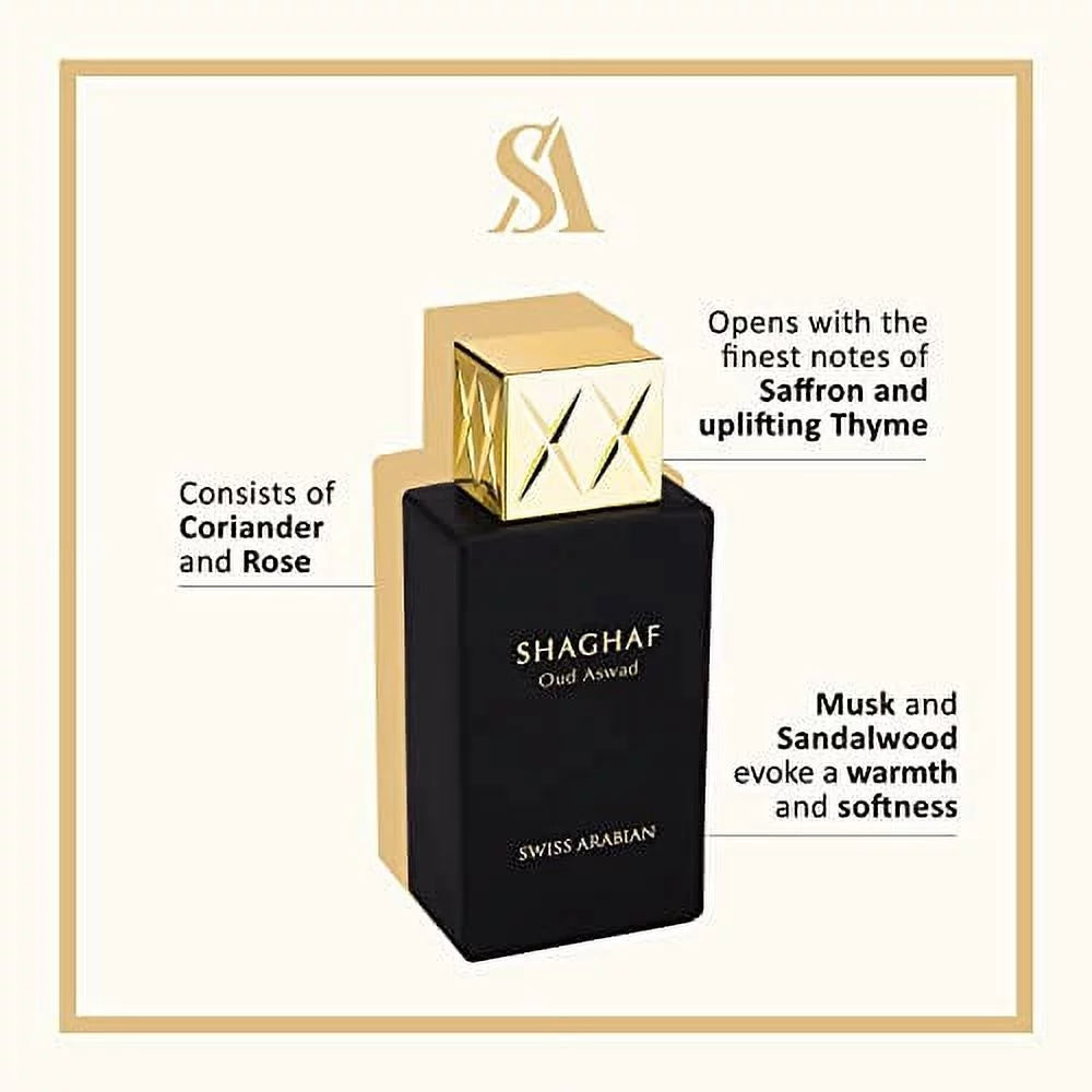 Swiss Arabian Shaghaf Oud Aswad - Luxury Products From Dubai - A Seductive, Signature Aroma - The Luxurious Scent Of Arabia - 2.5 Oz 2.50 Ounce (Pack of 1)
