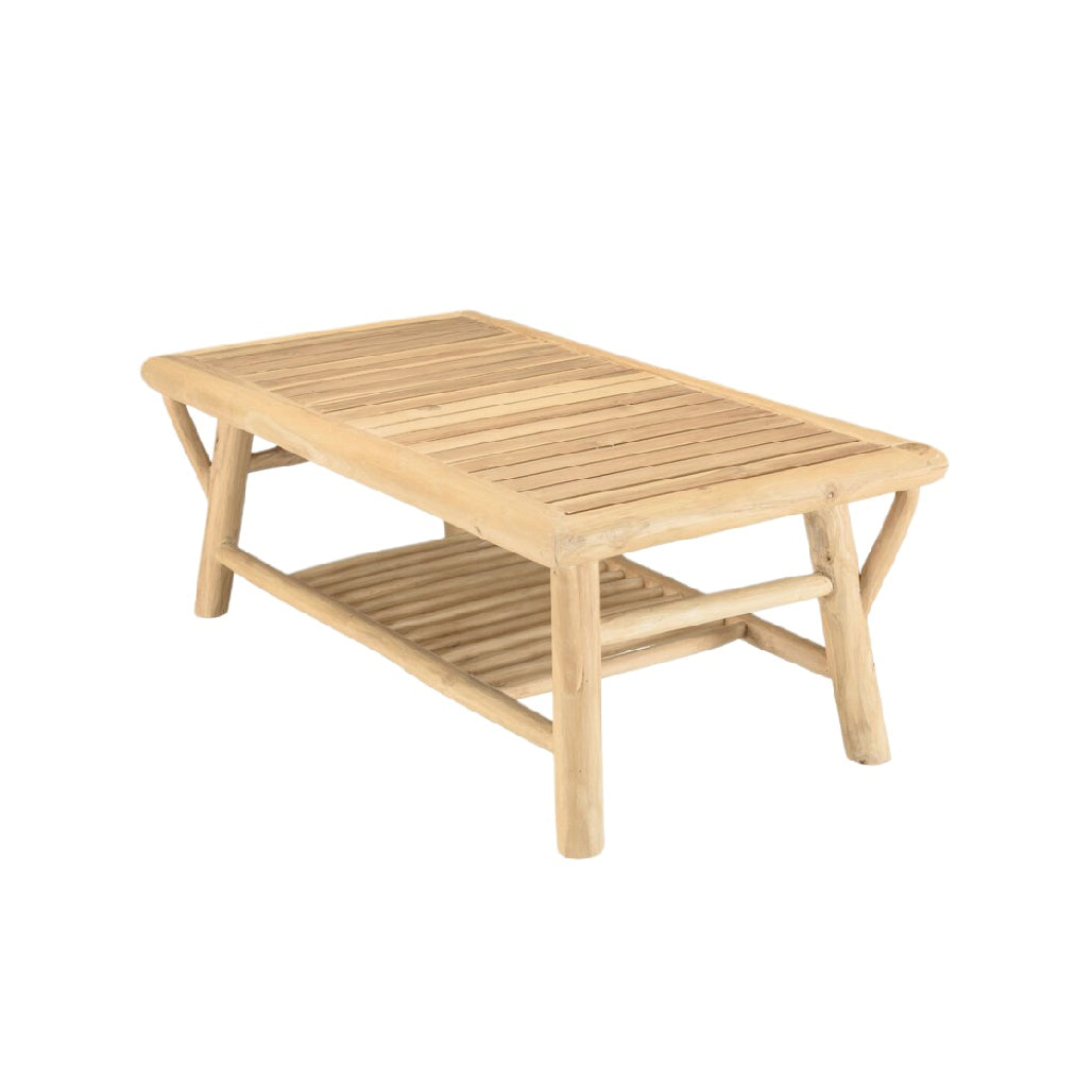 Stół kawowy z naturalnego drewna, prosty i nowoczesny design.