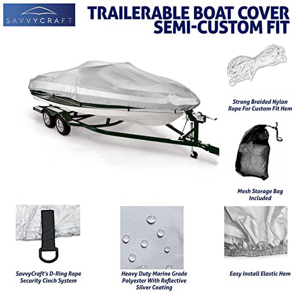 Savvycraft Watercraft Shield 12'-14', Heavy Duty Waterproof Marine Grade Polyester fits V-Hull Runabouts, Pro-Style Bass Watercraft Fish & Ski Watercraft 12ft-14ft Long, Beam up to 68"