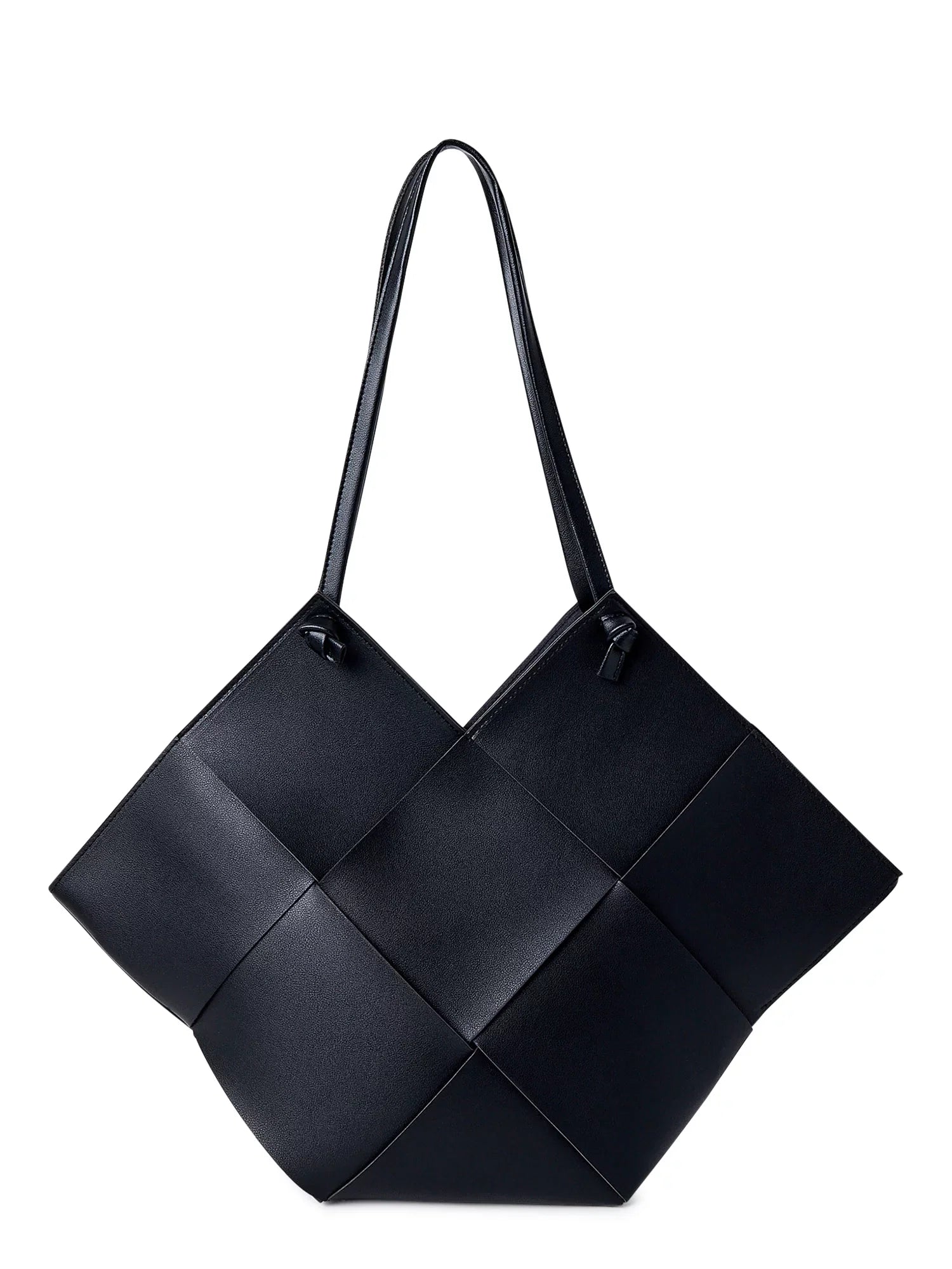 Jane & Berry Women's Large Woven Faux Leather Shoulder Bag with Pouch, Black
