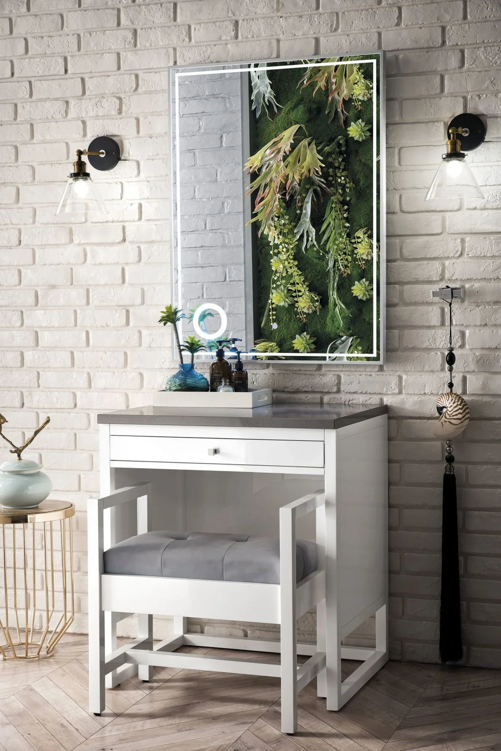 James Martin Furniture 30 in. Athens Countertop Unit with 3 CM Grey Expo Quartz Top, Glossy White