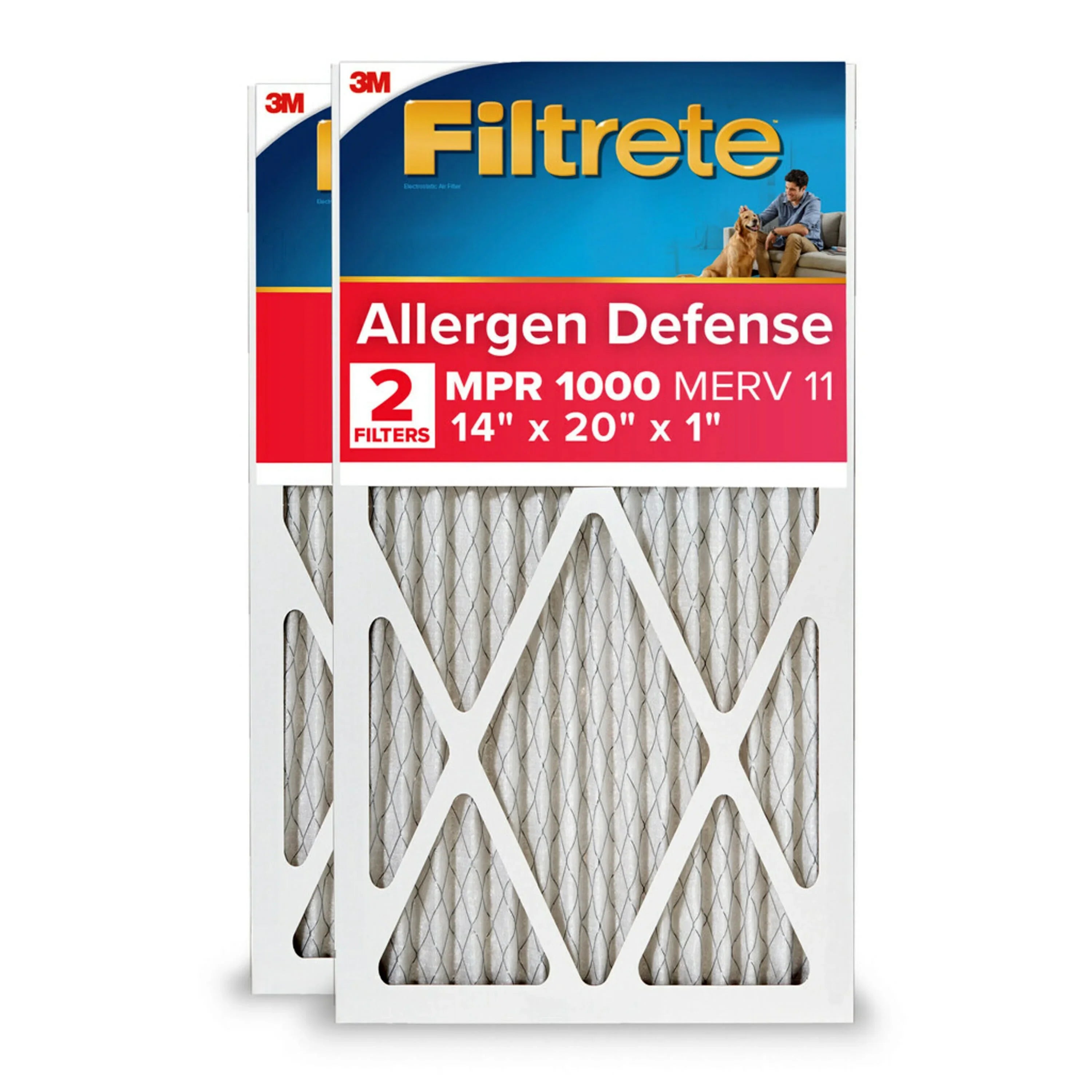 Filtrete 14x20x1 Air Filter, MPR 1000 MERV 11, Allergen Defense, 2 Filters