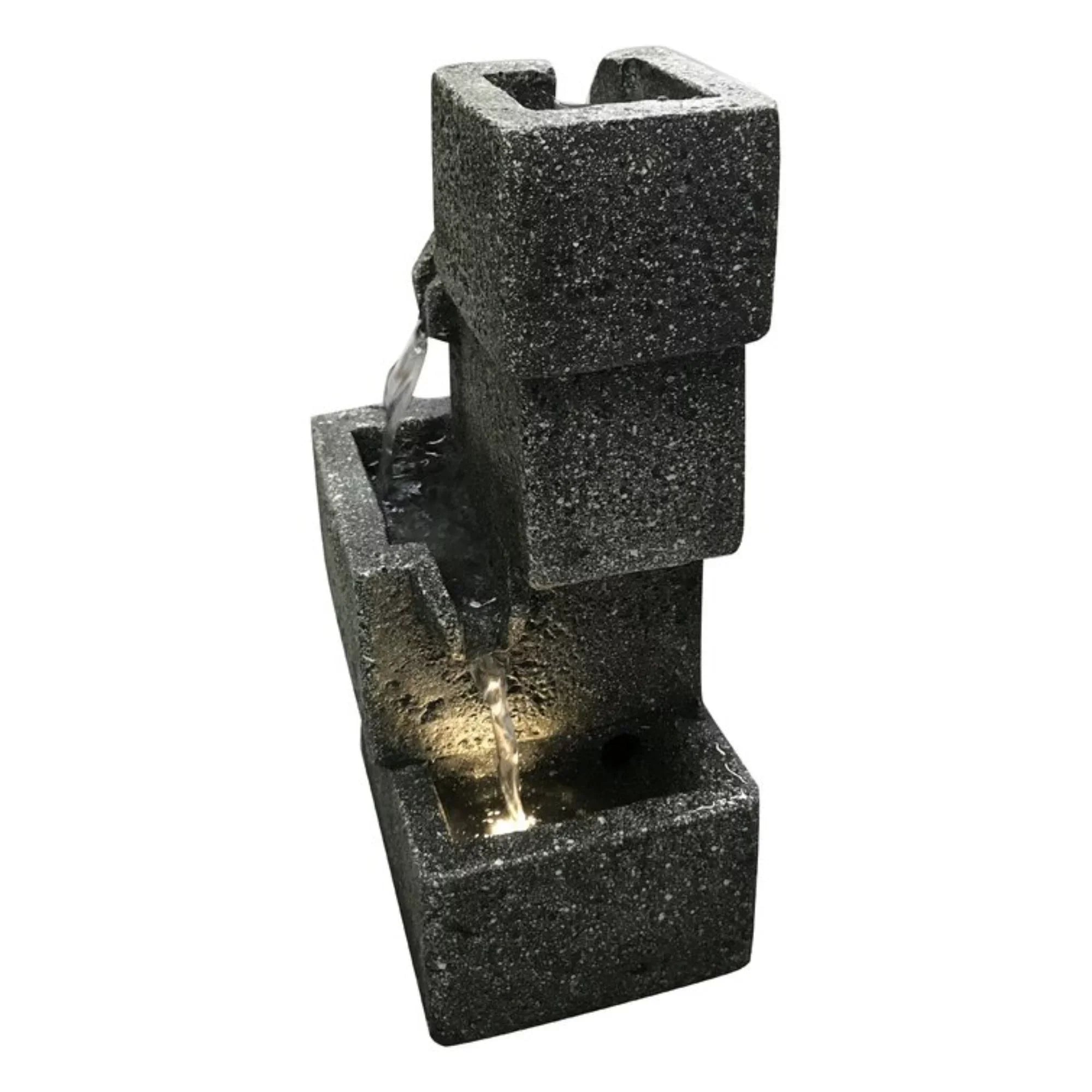 Hi-Line Gifts 11" LED Lighted Concrete Crates Water Tabletop Fountain