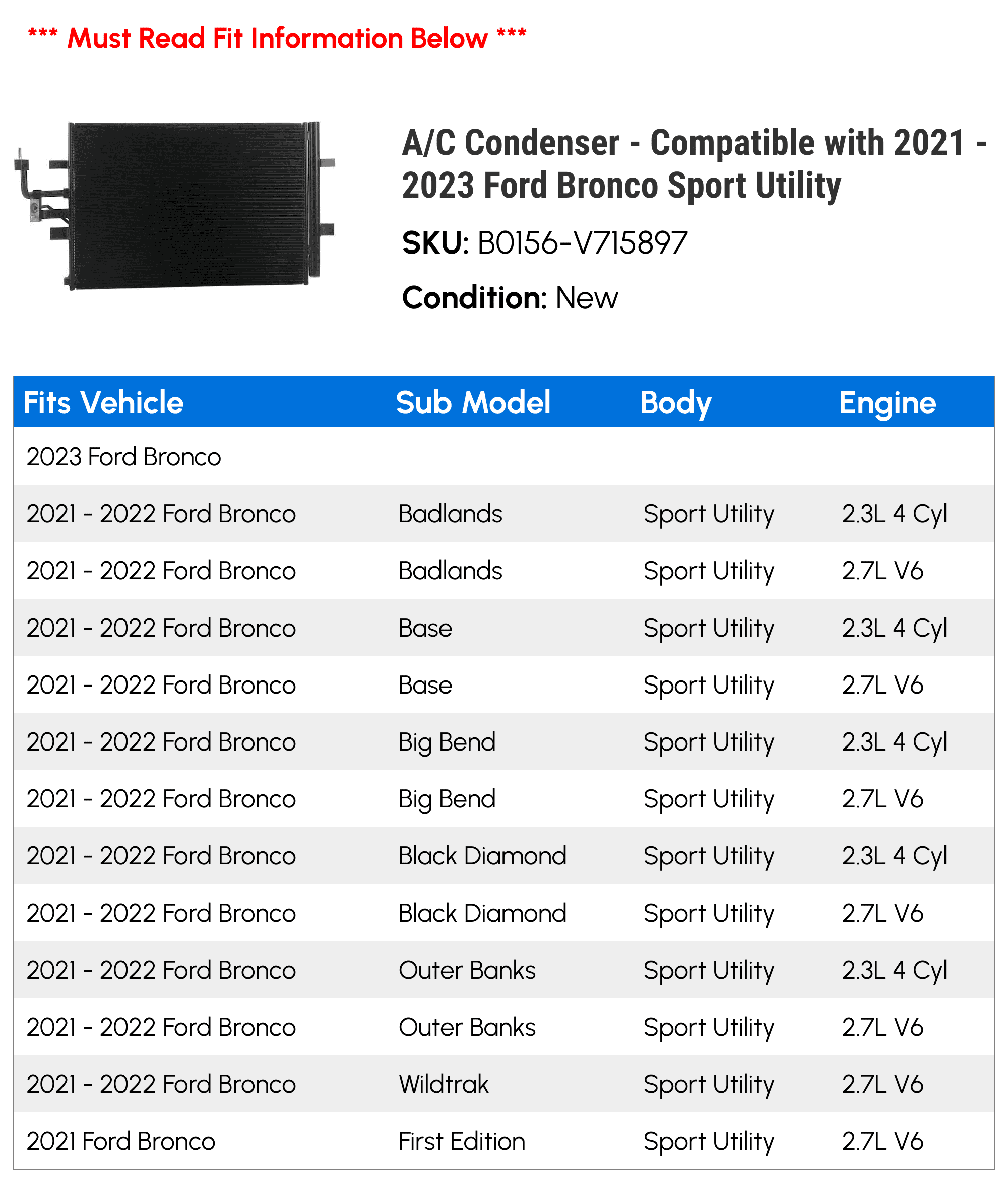 A/C Condenser - with 2021 - 2023 Ford Bronco Sport Utility 2022