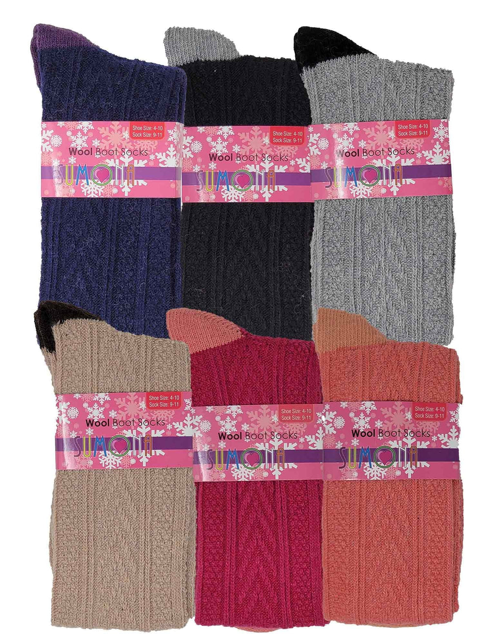 sumona 6 Pairs Women Cable Knit two tone Knee High Winter Boot Socks
