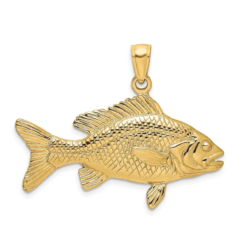 Auriga 14k Yellow Gold 3-D Textured Red Snapper Fish Charm Women (L - 19 mm, W - 34.6 mm)
