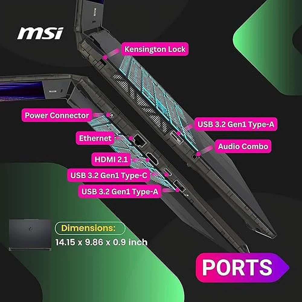 MSI Cyborg 15 Gaming Laptop, 15.6" FHD 144Hz Display, Intel Core i7-12650H, NVIDIA GeForce RTX 4060, 32GB DDR5 RAM, 1TB SSD, Webcam, Backlit Keyboard, Wi-Fi 6, Windows 11 Home, Translucent Black