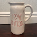 Rae Dunn LOVE POTION Ceramic Double-sided Pitcher 9" H Reverse side has recipe love Ivory with Red LL Letters Valentine's Day