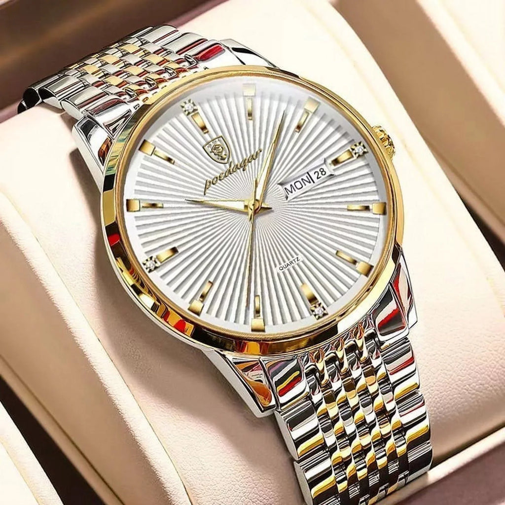 POEDAGAR Luxury Business Men's Watches Ultra Thin Waterproof Luminous Date&Week Stainless Steel Men Watch Quartz Male Clock Gift