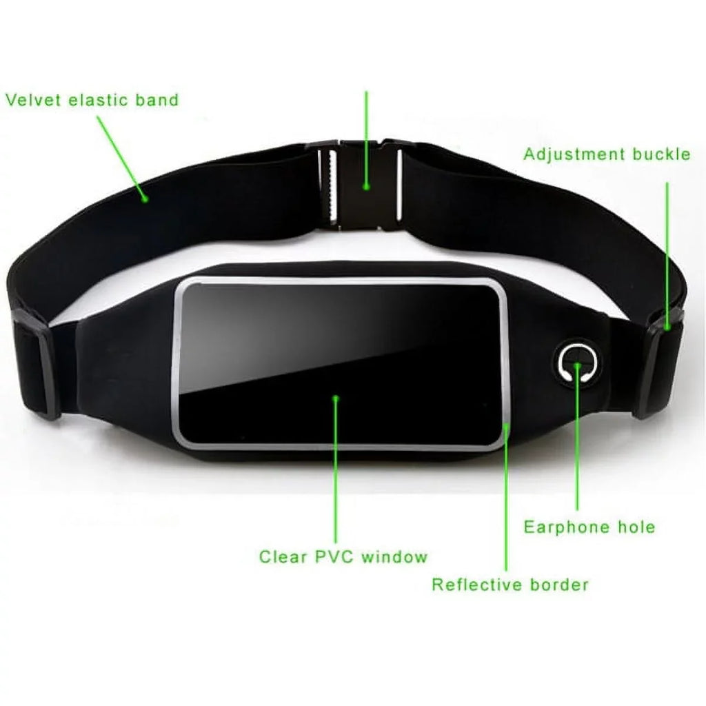 Black Sport Workout Belt Waist Bag Case w Headset OEM 3.5mm Handsfree Earphones A6Z ASUS ZenFone Max Plus M1, ROG Phone, AR 5z 4 Pro 3 Max 2E 2 - Blackberry Z30, Priv, DTek50, Leap, Motion
