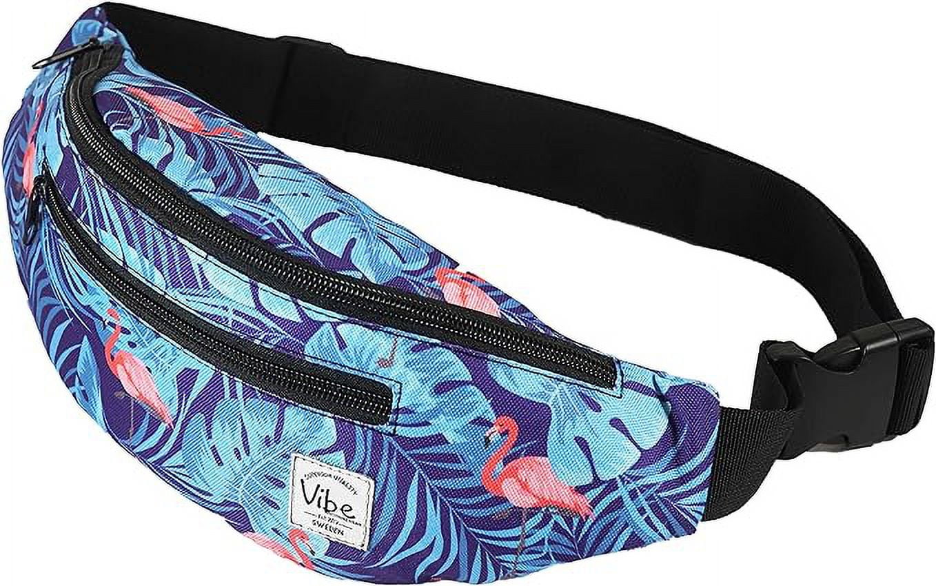 Vibe Festival Gear Fanny Pack Men Women - Many Prints - Black Holographic Silver Gold Cute Waist Bag Festival Rave Hiking Running Cycling