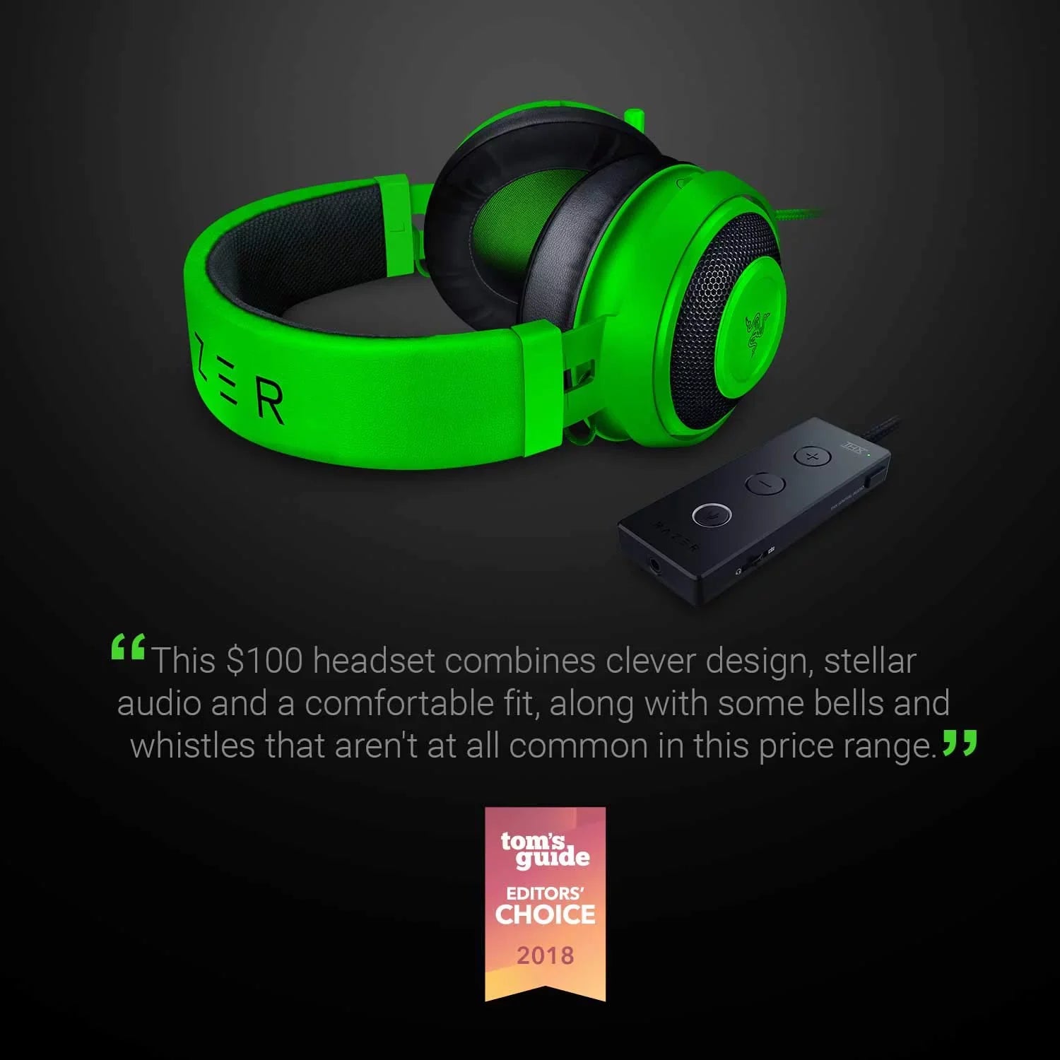Razer Kraken Tournament Edition: THX Spatial Audio - Full Audio Control - Cooling Gel-Infused Ear Cushions - Gaming Headset Works with PC, PS4, Xbox One, Switch, Mobile Devices - Green