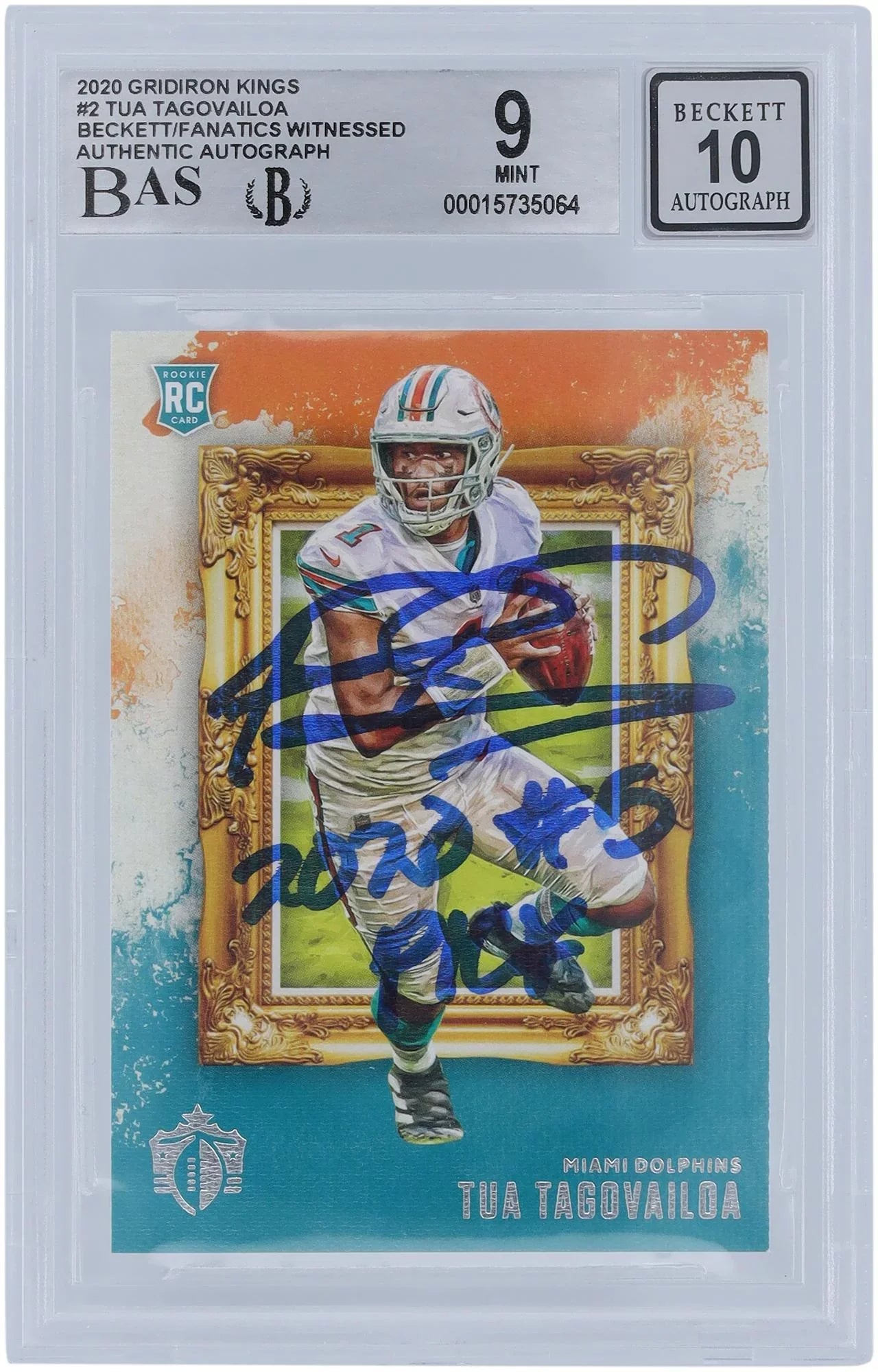 Tua Tagovailoa Miami Dolphins Autographed 2020 Panini Gridiron Kings #GK-2 Beckett Fanatics Witnessed Authenticated 9/10 Rookie Card with "2020 #5 PICK" Inscription - Fanatics Authentic Certified