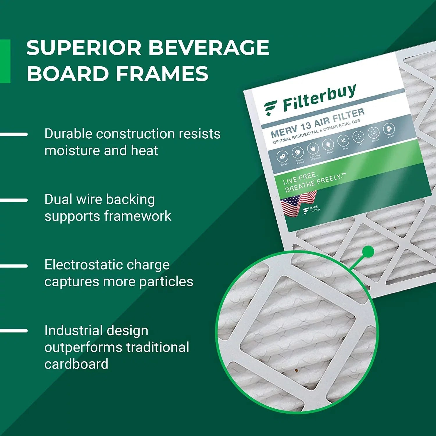 Filterbuy 16x25x4 MERV 13 Pleated HVAC AC Furnace Air Filters (5-Pack)