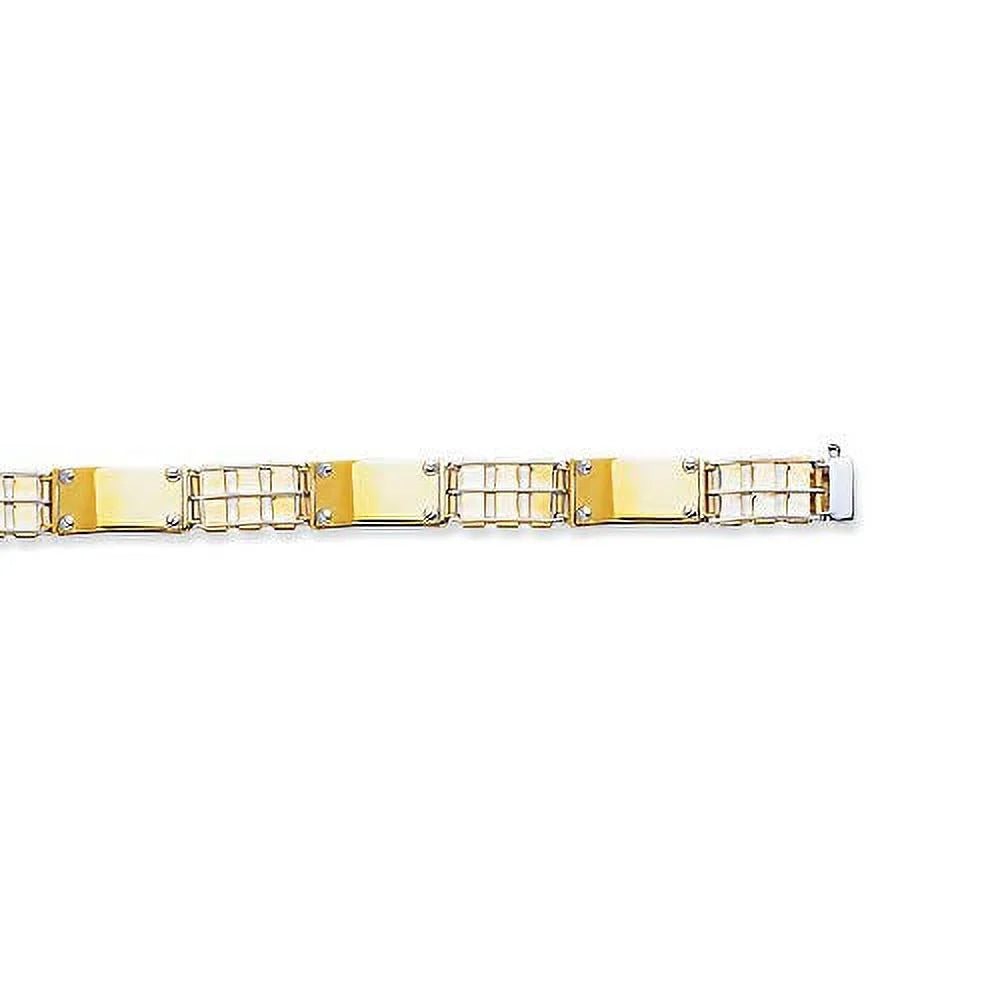 JewelStop 14K 2-Tone Gold Screw Head Accented Bar Link Men's Bracelet - 8.5, 26.2gr.