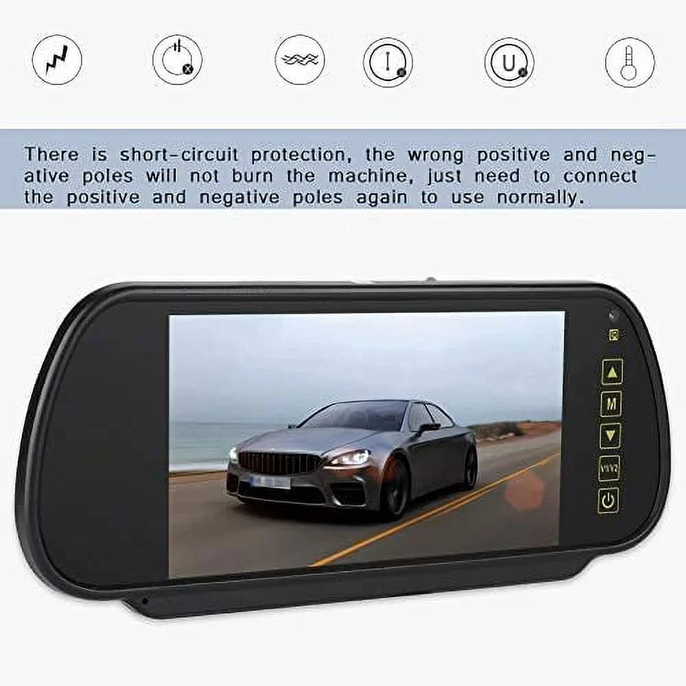 Bileeko Car Rear View Mirror 7 Inch LCD Vehicle Monitor Screen Parking