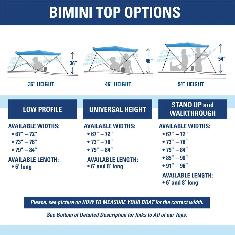 Bimini Top Watercraft Protection 46" High 3 Bow 6' ft. L x 73" - 78" W BURGUNDY Rear Poles