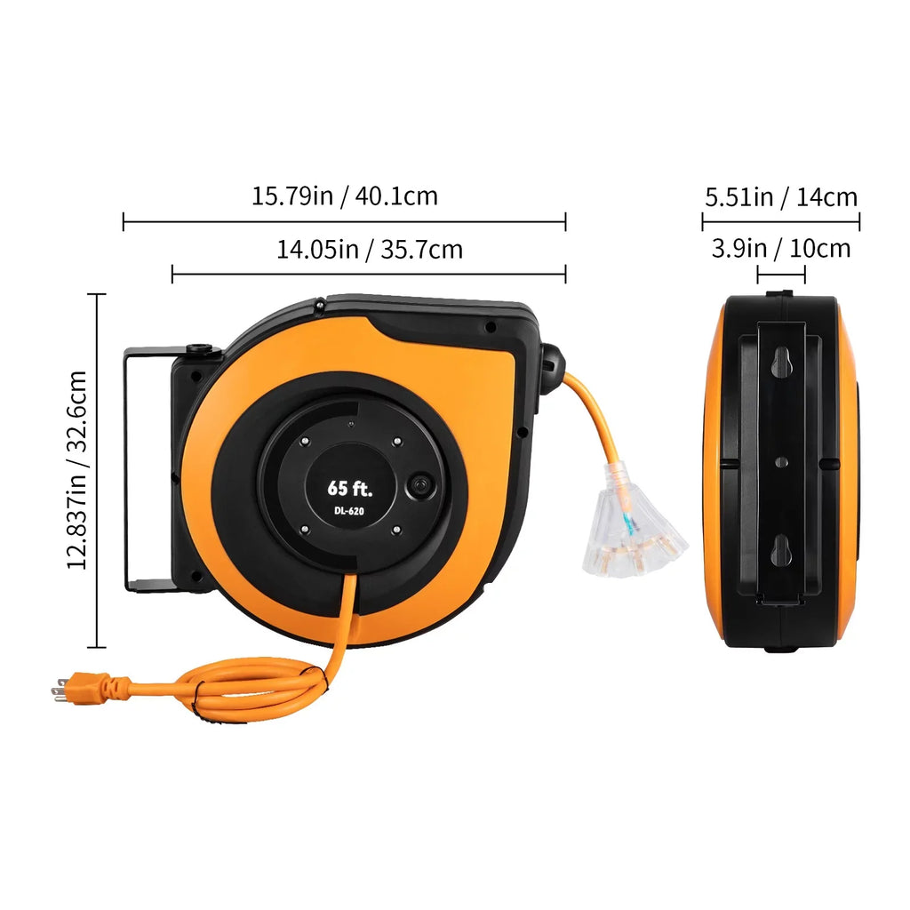 BENTISM Retractable Extension Cord Reel Power Cord Reel 65FT 12AWG/3C SJTOW UL