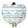 LADDKA 60 inch Round Beach Towel Blanket Blue Pattern White Watercraft Children Baby Abstract Cartoon Child Travel Circle Circular Towels Mat Tapestry Beach Throw