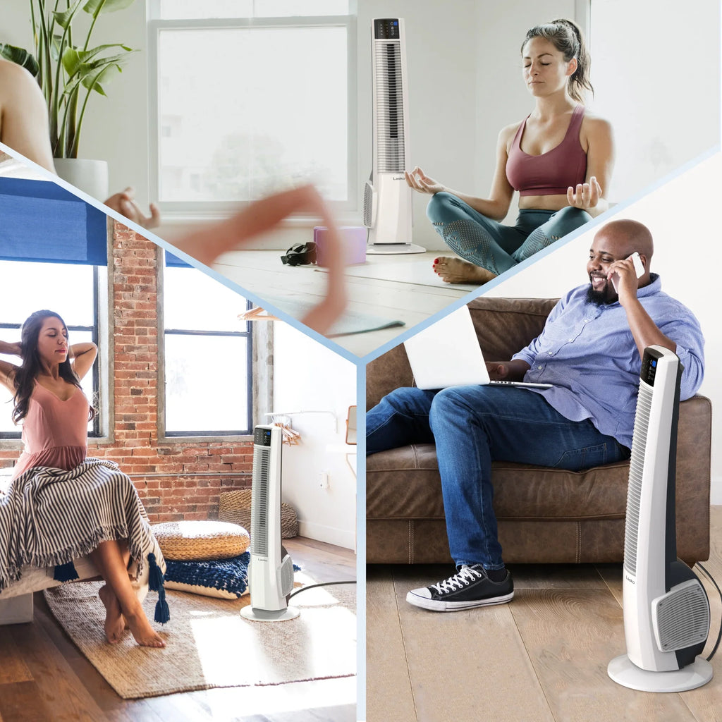 Lasko 39" 4-Speed Oscillating Hybrid Tower Fan with Timer and Remote, White, T38400, New
