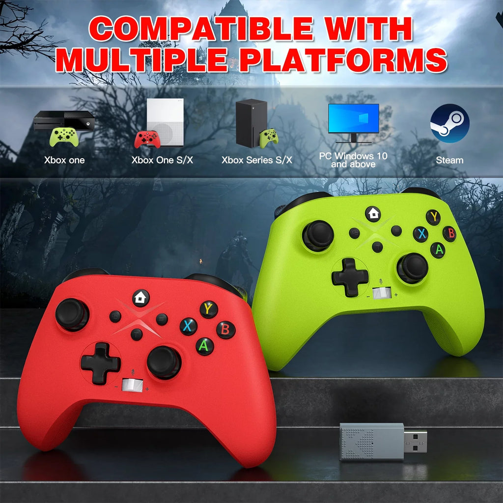 2 Pack Wireless Xbox Controller Xbox One, Xbox One X/S, Xbox Series X/S, Windows PC 10/11 Gamepad with Audio Jack & Volume Button/Turbo/Macro/Motion Control & Rechargeable Battery - Green+Red